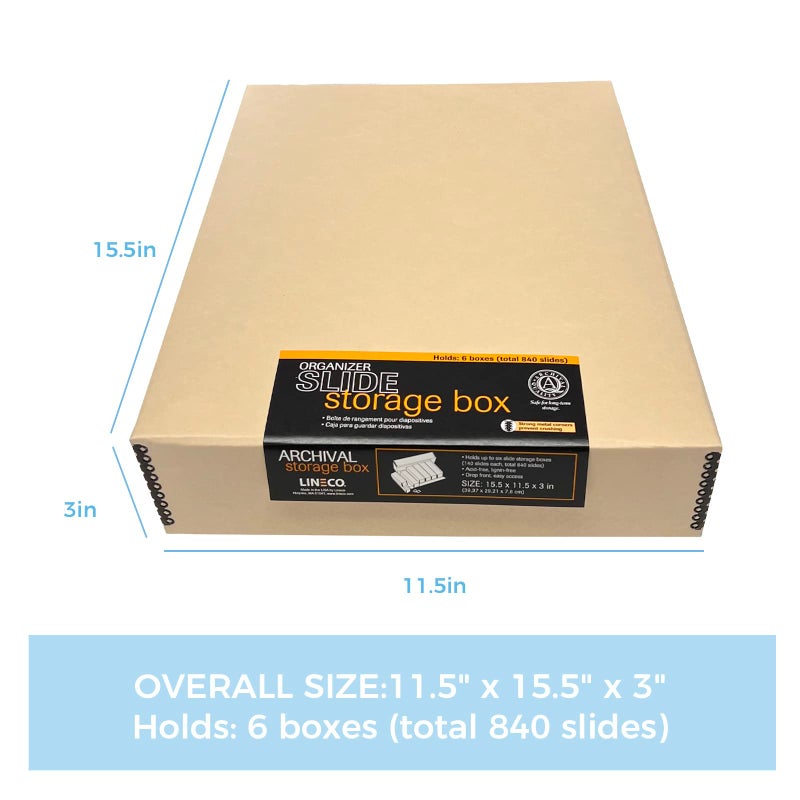 Lineco, Archival Slide Storage Box 15.5" x 11.5" x 3", Holds Up to 840 Films, With 6 Inner File Cases, Tan - Image 2